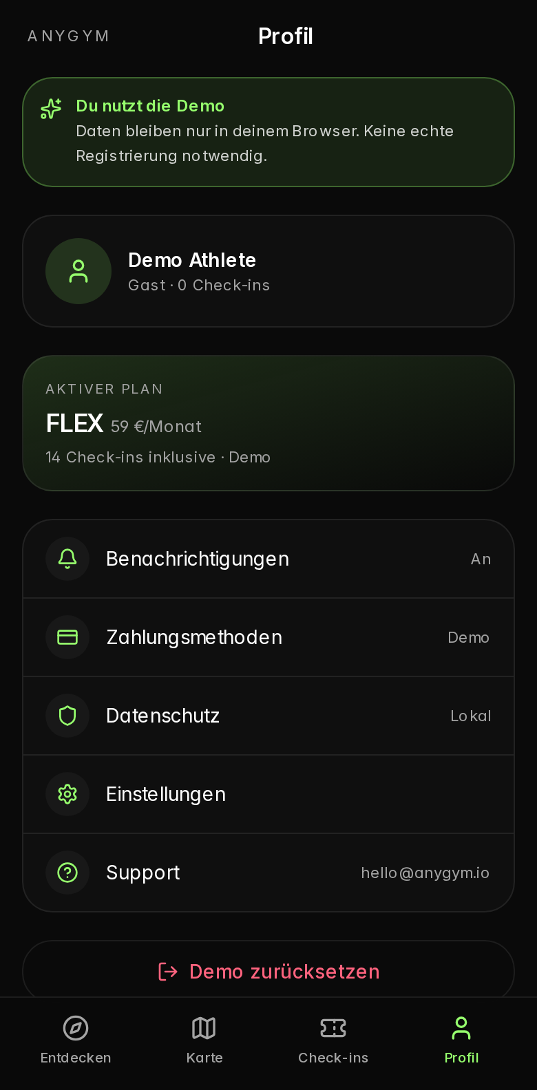 Echte ANYGYM Demo: Nutzung im Blick